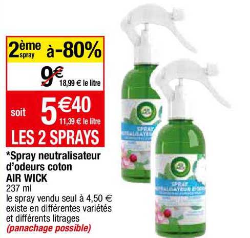 spray neutralisateur d'odeurs coton air wick