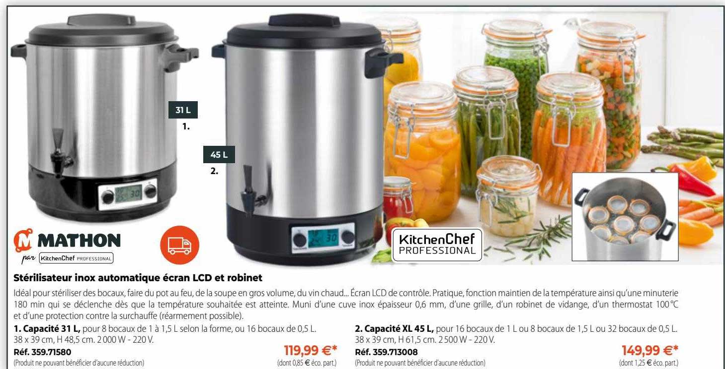 stérilisateur inox automatique écran lcd et robinet kitchenchef professional