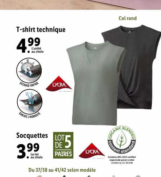 t-shirt technique lycra socquettes lycra