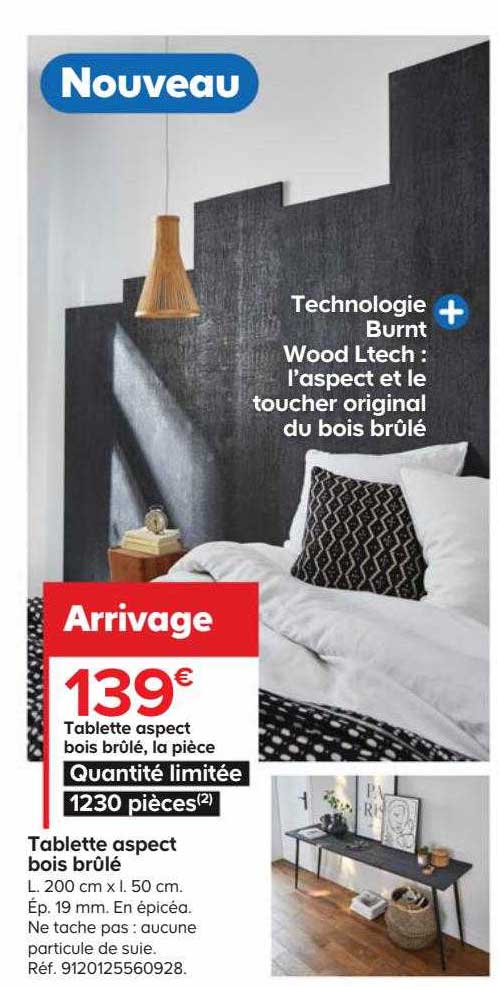 tablette aspect bois brûlé