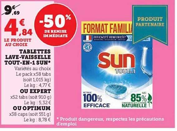 tablettes lave-vaisselle tout-en-1 sun ou expert ou optimum