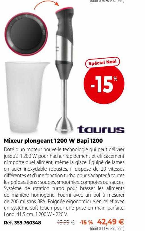 taurus mixeur plongeant 1200w bapi 1200