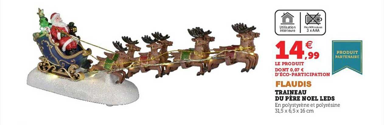 traineau du père noël leds flaudis