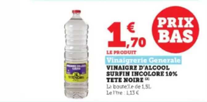 vinaigre d'alcool surfin incolore 10% tête noire vinaigrerie générale