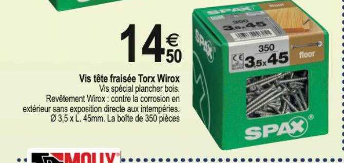 vis tête fraisée torx wirox ø3.5 x l. 45mm