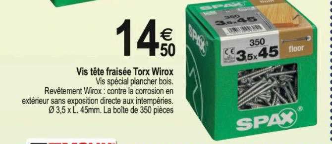 vis tête fraisée torx wirox ø3.5 x l.45mm