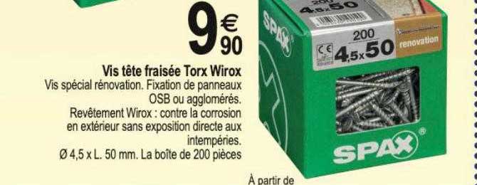 vis tête fraisée torx wirox ø4.5 x l.50mm
