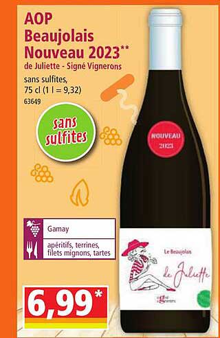 Aop Beaujolais Nouveau 2023 De Juliette - Signé Vignerons