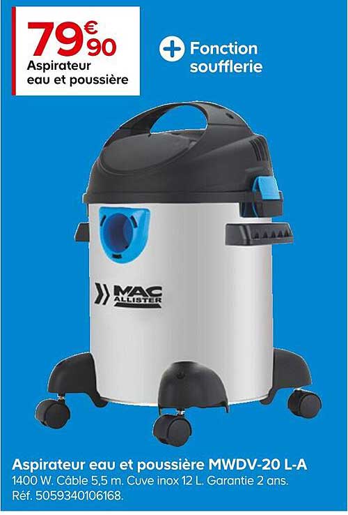 aspirateur eau et poussière mwdv-20 l-a mac allister