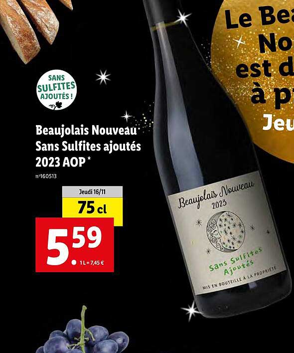 beaujolais nouveau sans sulfites ajoutés 2023 aop