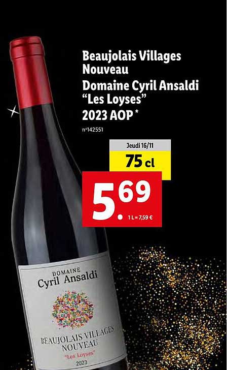 beaujolais villages nouveau domaine cyril ansaldi "les loyses" 2023 aop