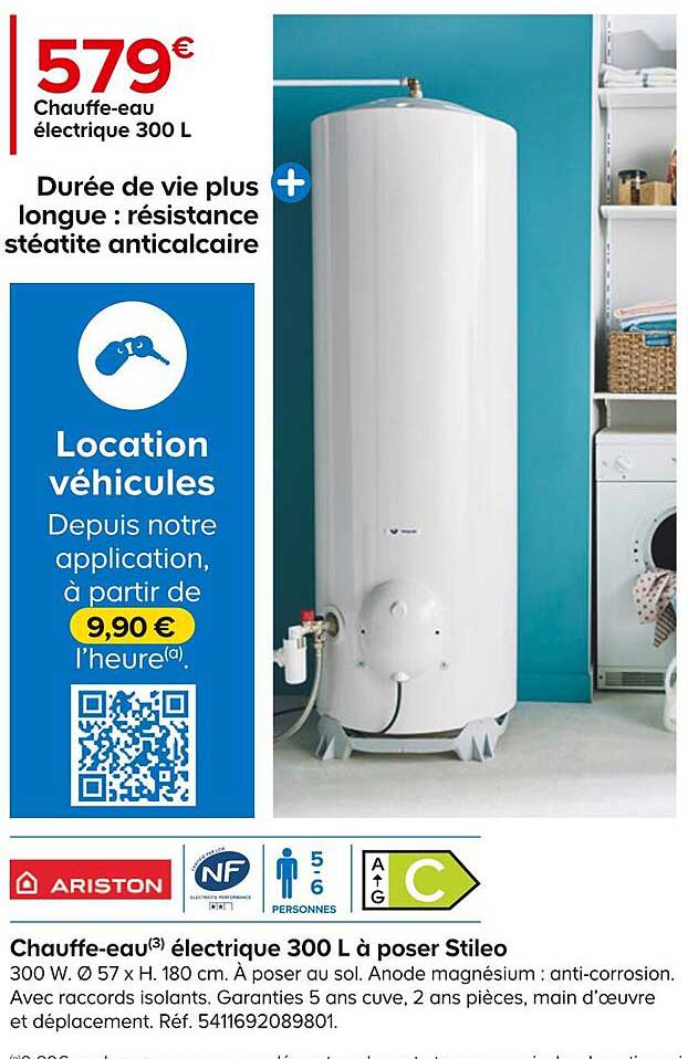 chauffe-eau électrique 300 l à poser stilea