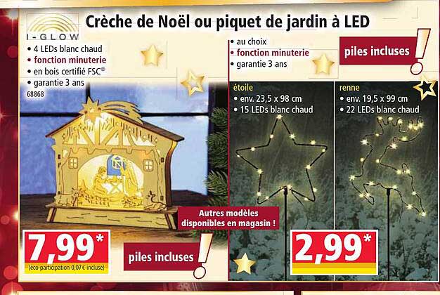 crèche de noël ou piquet de jardin à led i-glow