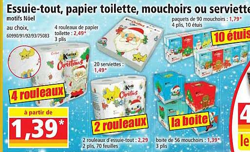 essuie-tout, papier toilette, mouchoirs ou serviettes