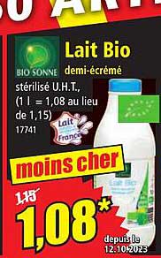 lait bio demi-écrémé bio sonne