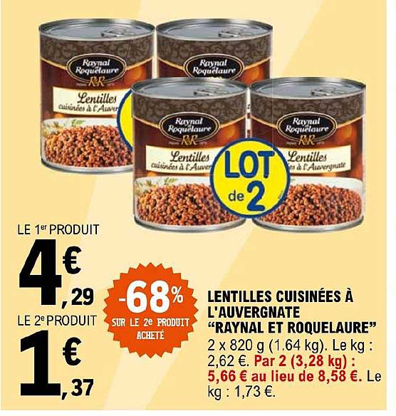 lentilles cuisinées à l'auvergnate "raynal et roquelaure"