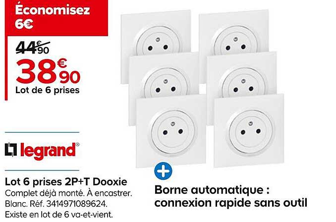 lot de 6 prises 2p+t dooxie legrand