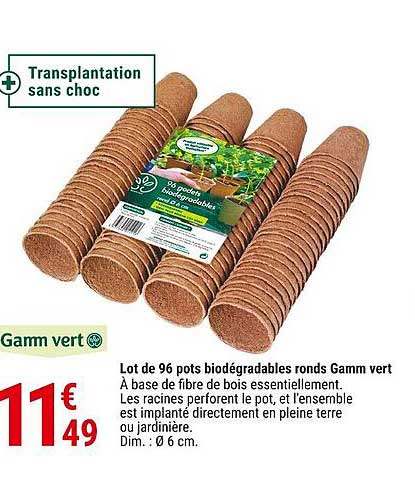 Lot De 96 Pots Biodégradables Ronds Gamm Vert
