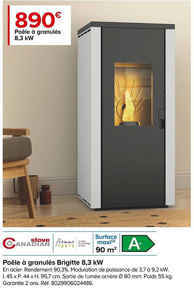 poêle à granulés brigitte 8,3 kw