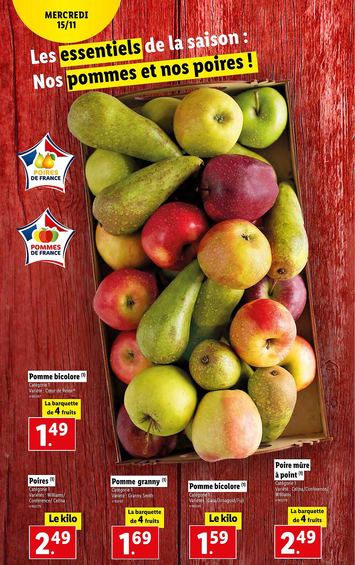 pomme bicolore, poires, pomme granny, poire mûre à point