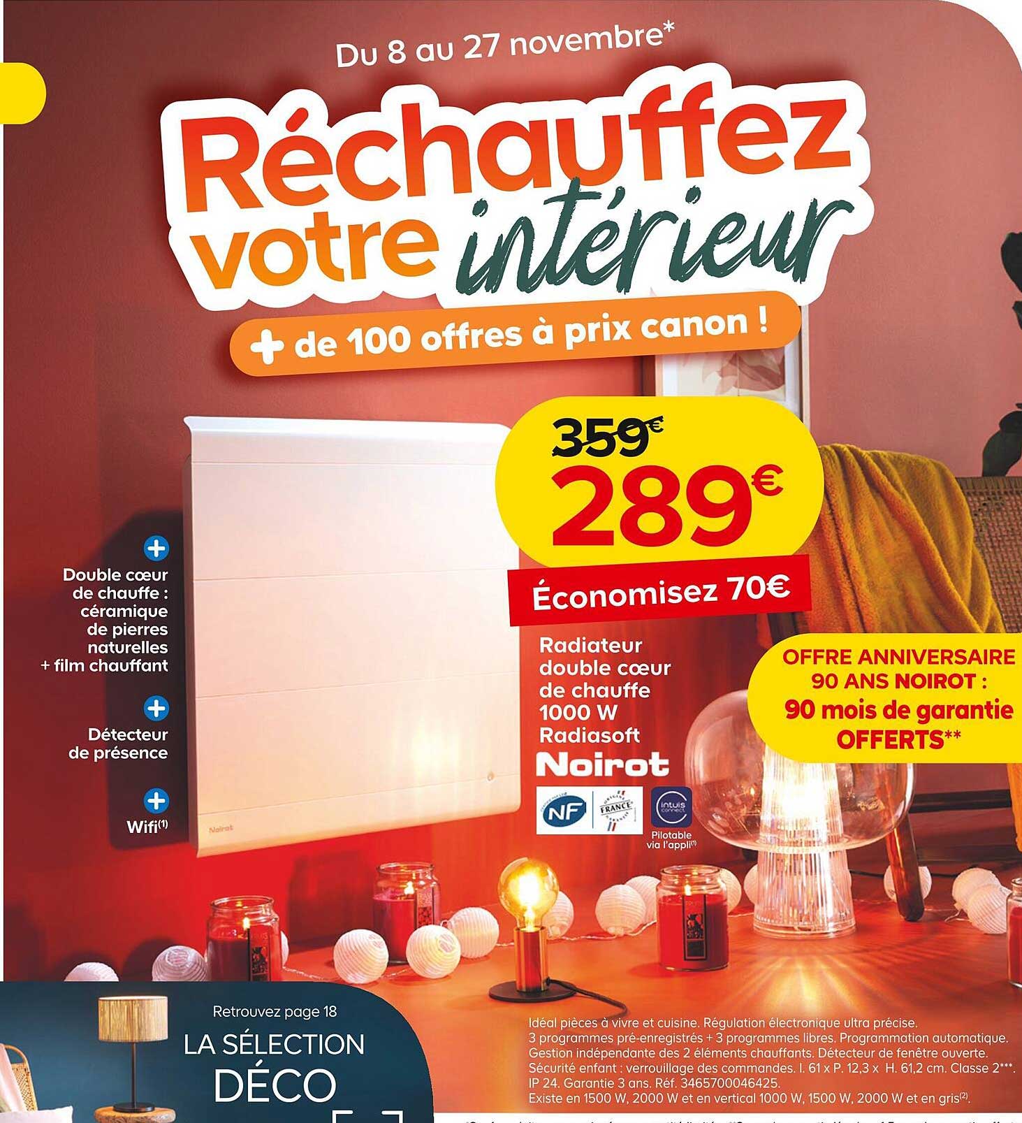 radiateur double cœur de chauffe 1000 w radiasoft noirot