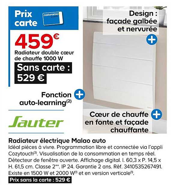 radiateur double cœur de chauffe 1000w électrique malao auto sauter