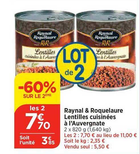 raynal & roquelaure lentilles cuisinées à l'auvergnate