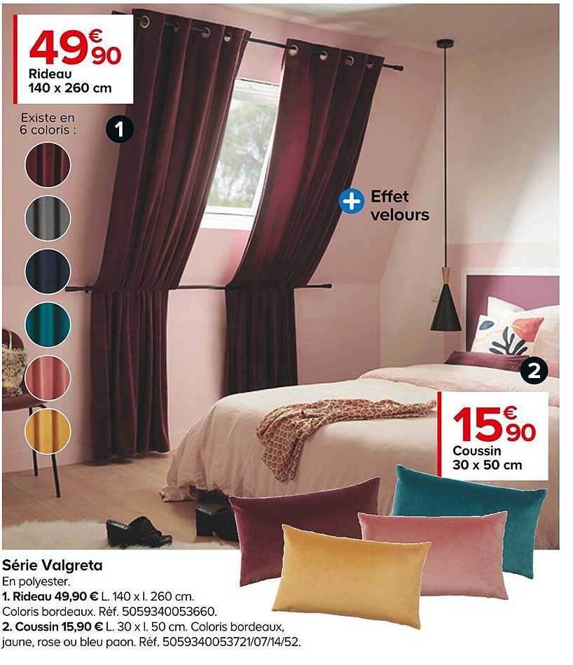 Rideau 140 X 260 Cm Valgreta, Coussin 30 X 50 Cm