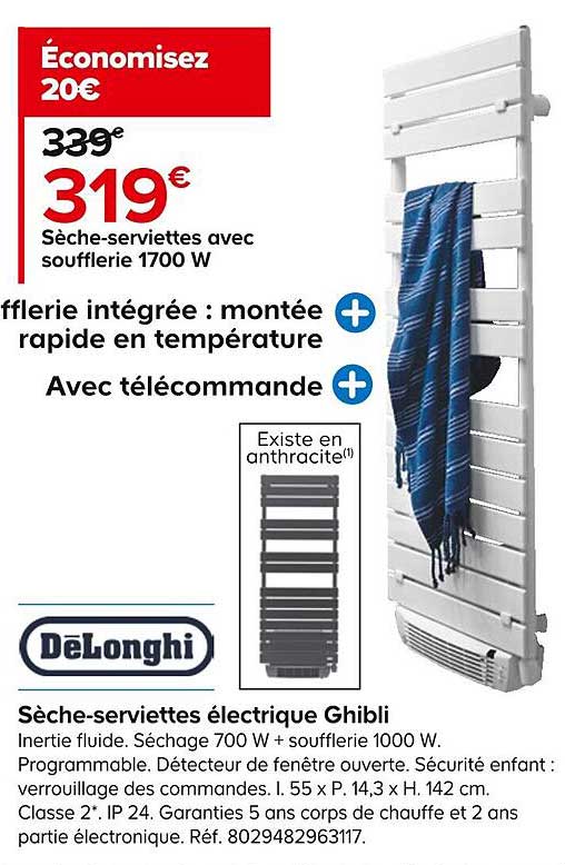 sèche-serviettes avec soufflerie 1700 w électrique ghibli dëlonghi