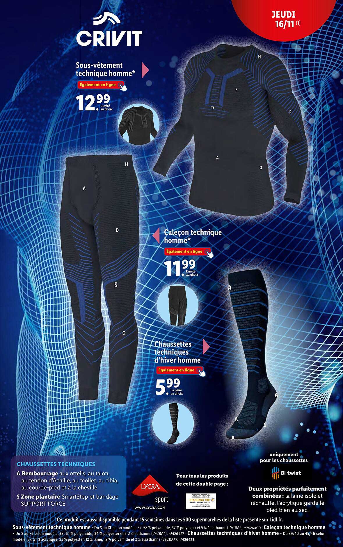 sous-vêtement technique homme crivit, caleçon technique homme crivit, chaussettes techniques d'hiver homme crivit