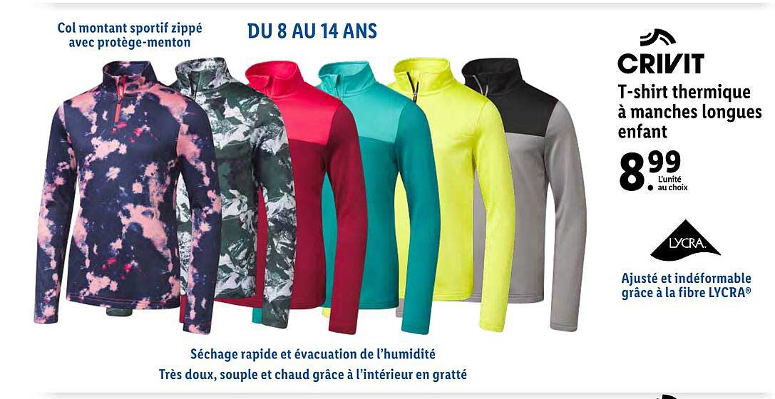 t-shirt thermique à manches longues enfant crivit