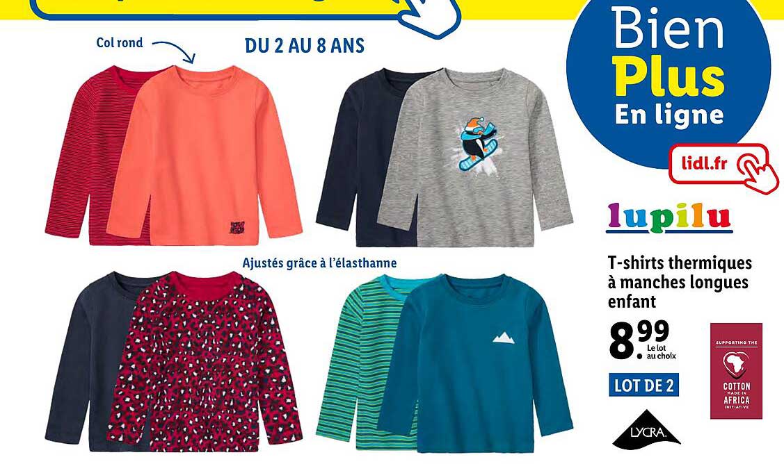 t-shirts thermiques à manches longues enfant lupilu