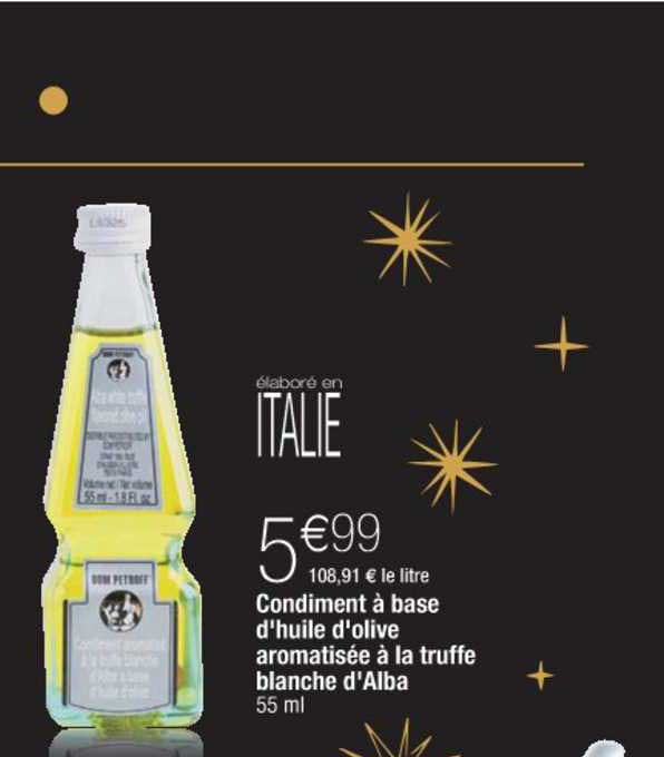 condiment à base d'huile d'olive aromatisée à la truffe blanche d'alba