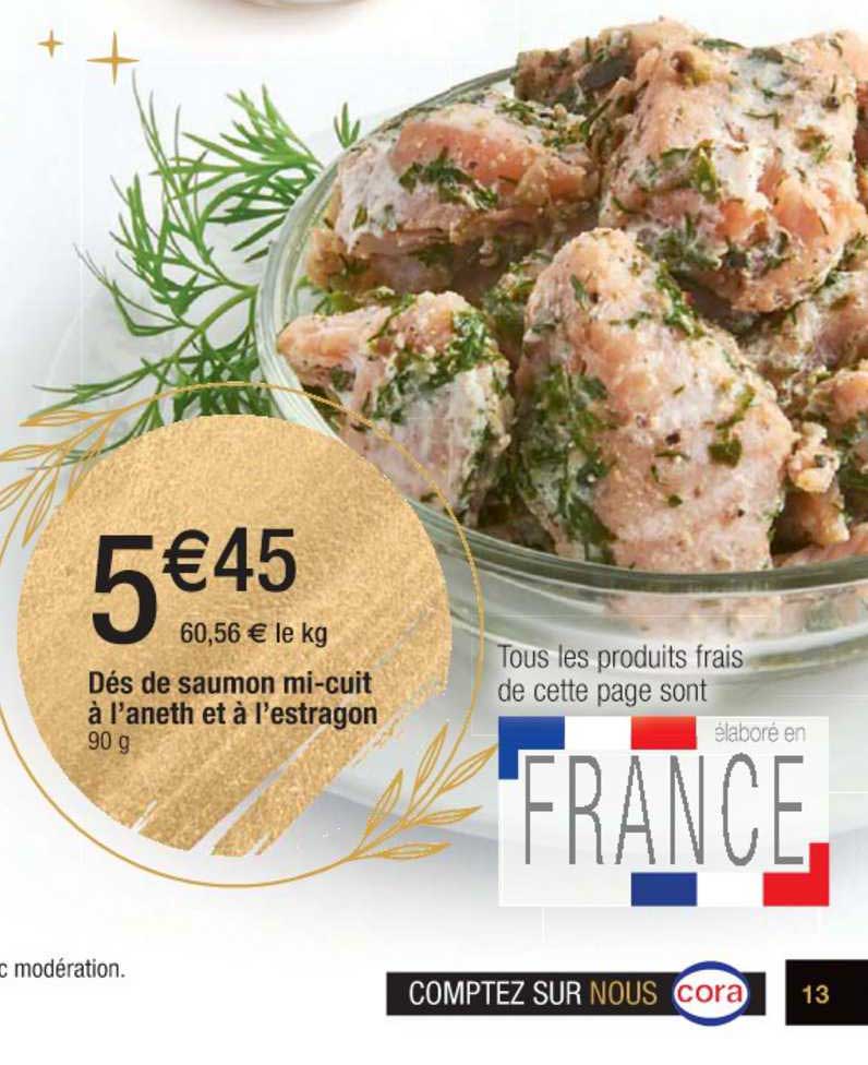 dés de saumon mi cuit à l'aneth et à l'estragon