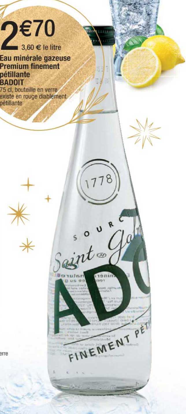 eau minérale gazeuse premium finement pétillante badoit