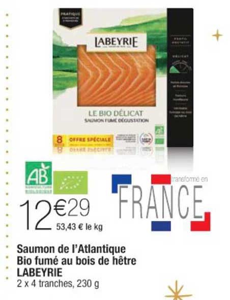 saumon de l'atlantique bio fumé au bois de hêtre labeyrie