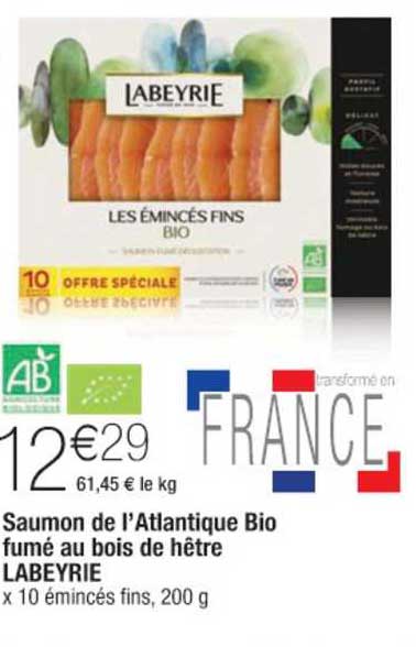 saumon de l'atlantique bio fumé au bois de hêtre labeyrie