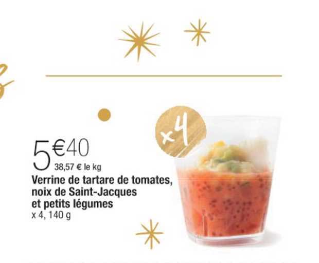 verrine de tartare de tomates, noix de saint-jacques et petits légumes