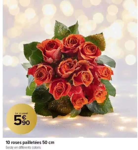 10 roses pailletées 50 cm