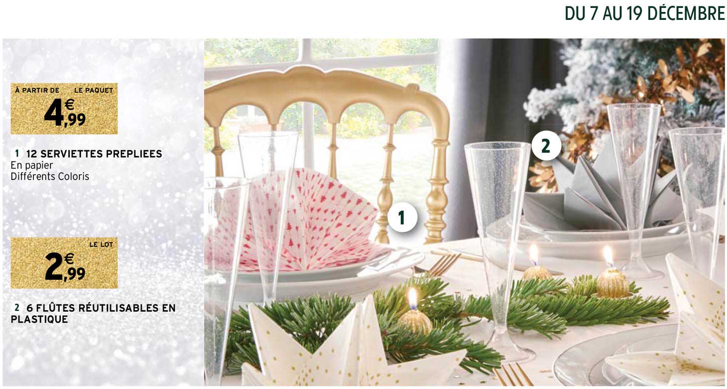 12 serviettes prepliées, 6 flûtes réutilisables en plastique