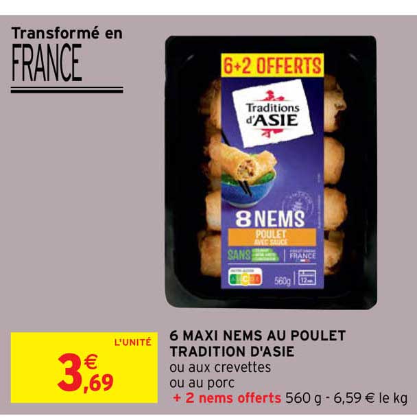 6 maxi nems au poulet tradition d'asie