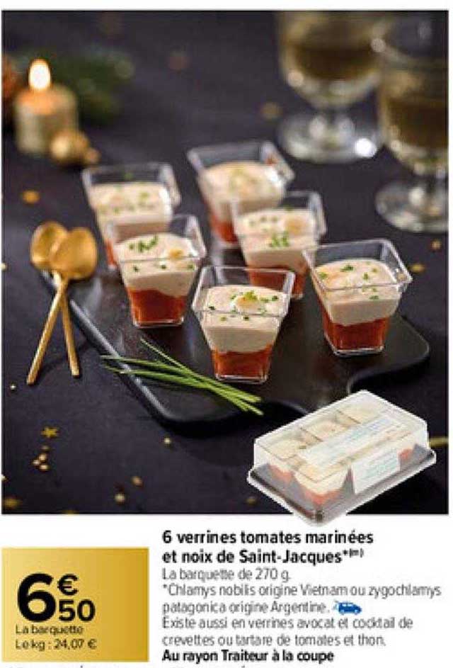 6 verrines tomates marinées et noix de saint-jacques