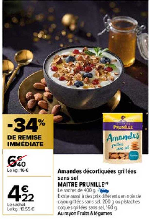 amandes décortiquées grillées sans sel maître prunille