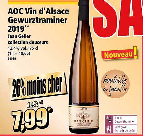 aoc vin d'alsace gewurztraminer 2019 jean geiler collection douceurs