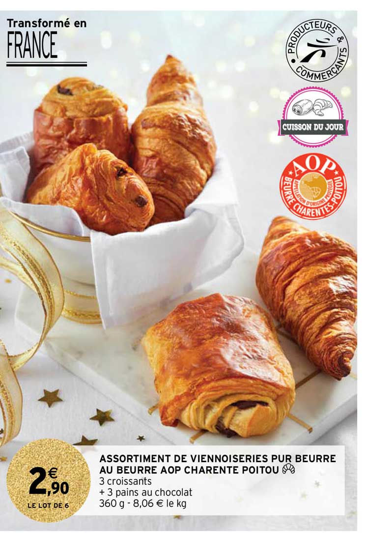 assortiment de viennoiseries pur beurre au beurre aop charente poitou