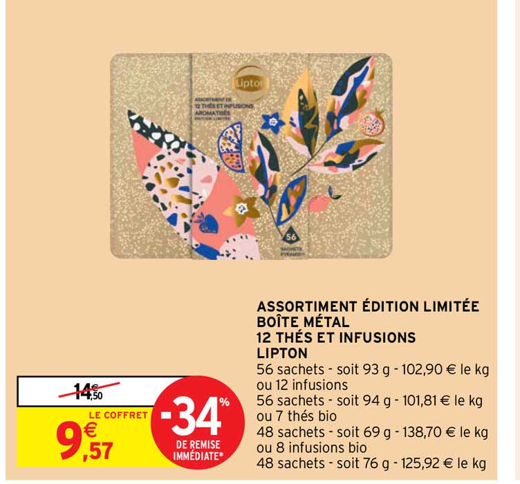 Assortiment édition Limitée Boîte Métal 12 Thés Et Infusions Lipton
