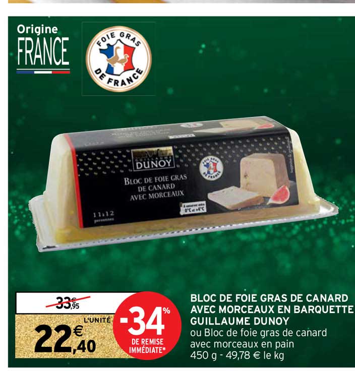 bloc de foie gras de canard avec morceaux en barquette guillaume dunoy