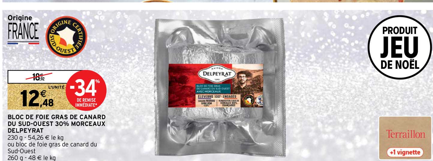 bloc de foie gras de canard du sud-ouest 30% morceaux delpeyrat