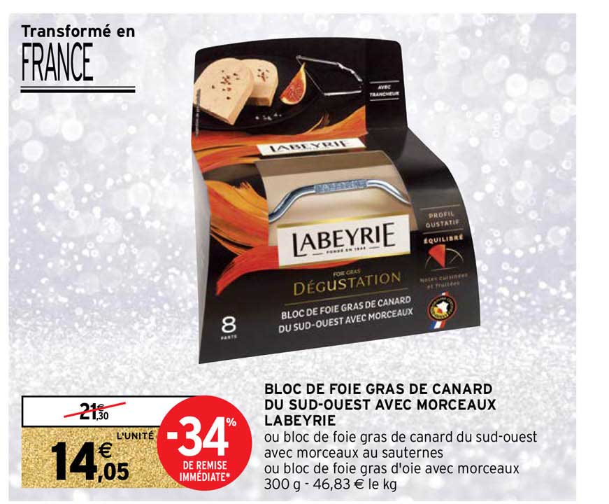 bloc de foie gras de canard du sud-ouest avec morceaux labeyrie