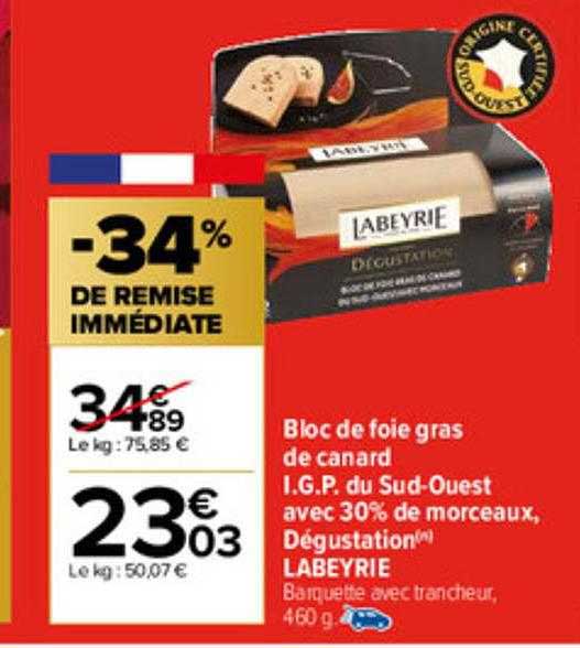bloc de foie gras de canard i.g.p. du sud-ouest avec 30% de morceaux, dégustation